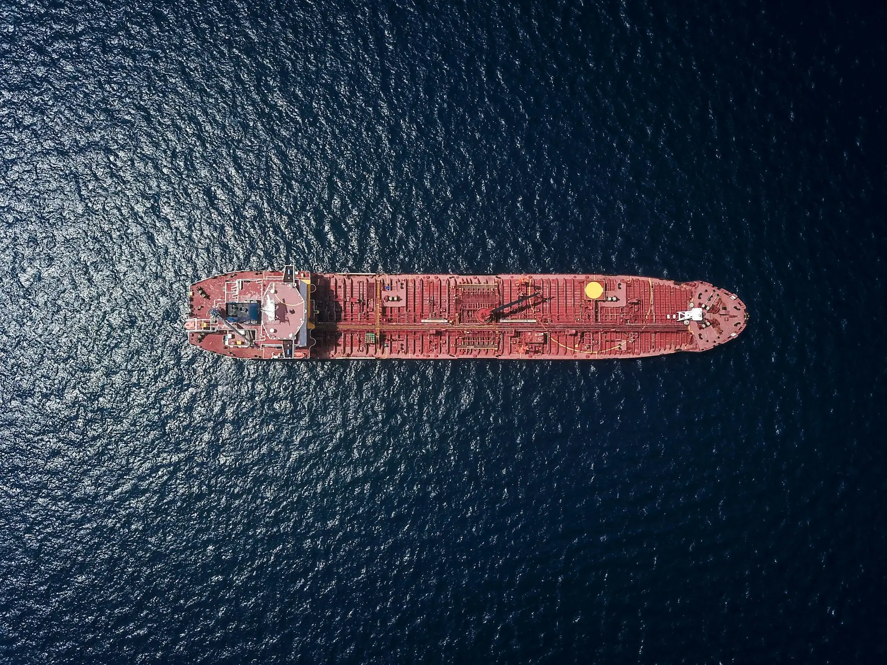 An aerial view of a tanker at sea